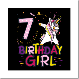 Funny Birthday Gift 7 year old Girl Dabbing Unicorn T-Shirt Posters and Art